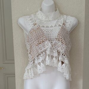 Luxxel White Lace Peplum Blouse